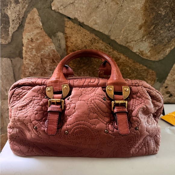 Etro Coral and Tan Embroidered Satchel - Picture 13 of 14